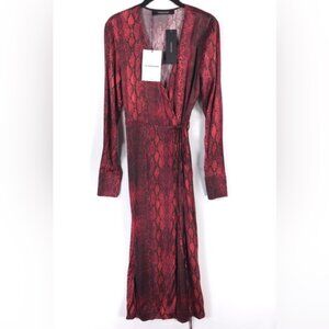 NWT ANDAMANE BEBERLY Wrap Midi Dress Red Python Print MADE IN ITALY 🇮🇹 Size XS